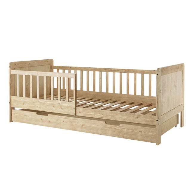 Zane Kids Solid Pine Timber Single Bed w/ Drawer - Natural