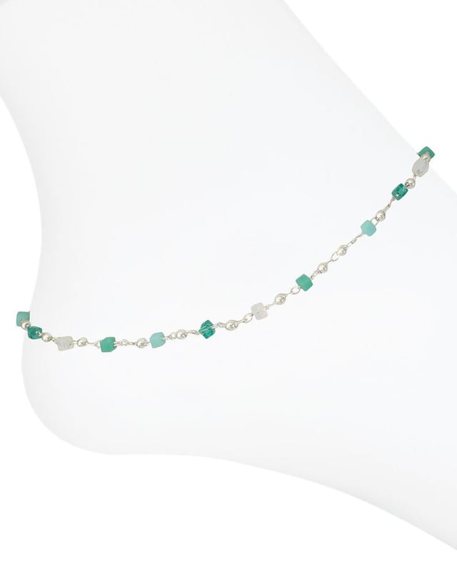 Delicate Multi-Aqua Beads Anklet in Silver