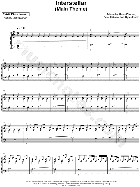 Patrik Pietschmann "Interstellar (Main Theme)" Sheet Music (Piano Solo) in A Minor - Download & Print