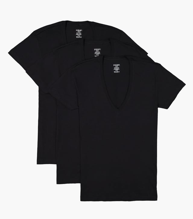 Essential Cotton Slim Fit Deep V-Neck T-Shirt 3-Pack
