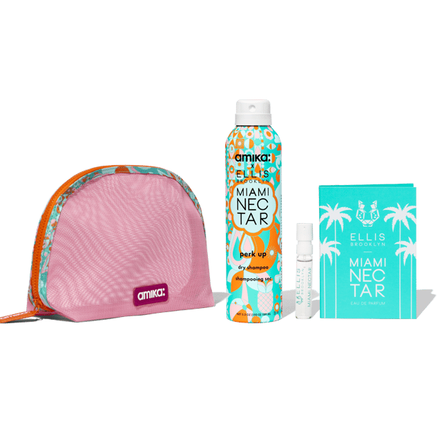 amika x Ellis Brooklyn dry shampoo + perfume set | perk up x MIAMI NECTAR fragrance + mini perfume + mesh bag