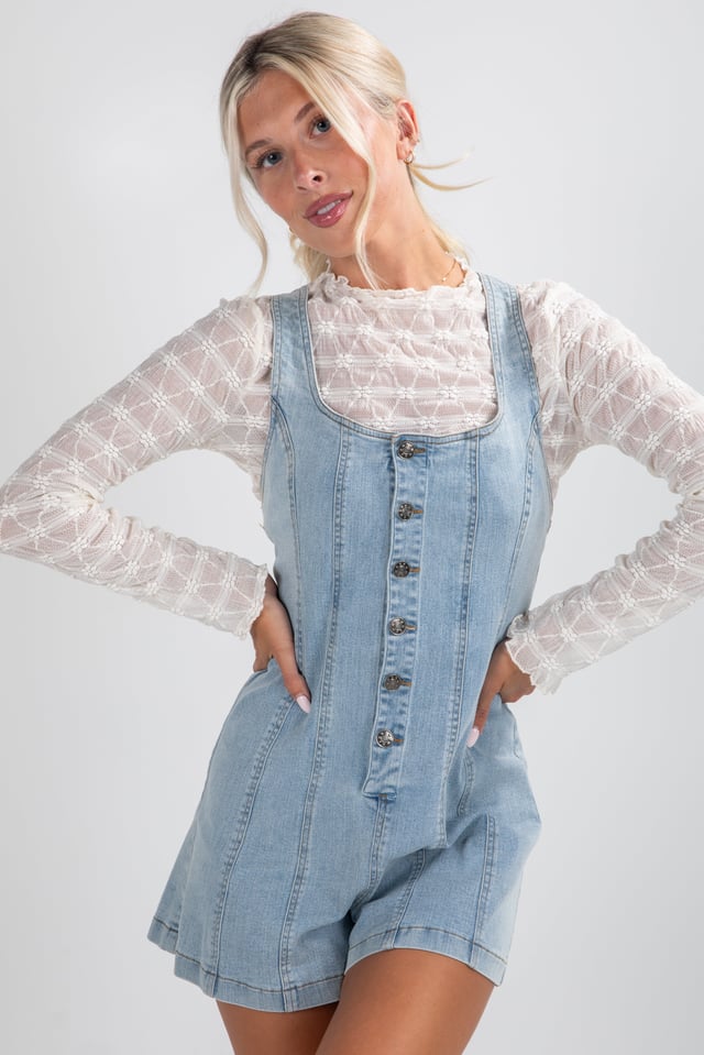 Cool Contrast Light Wash Denim Romper