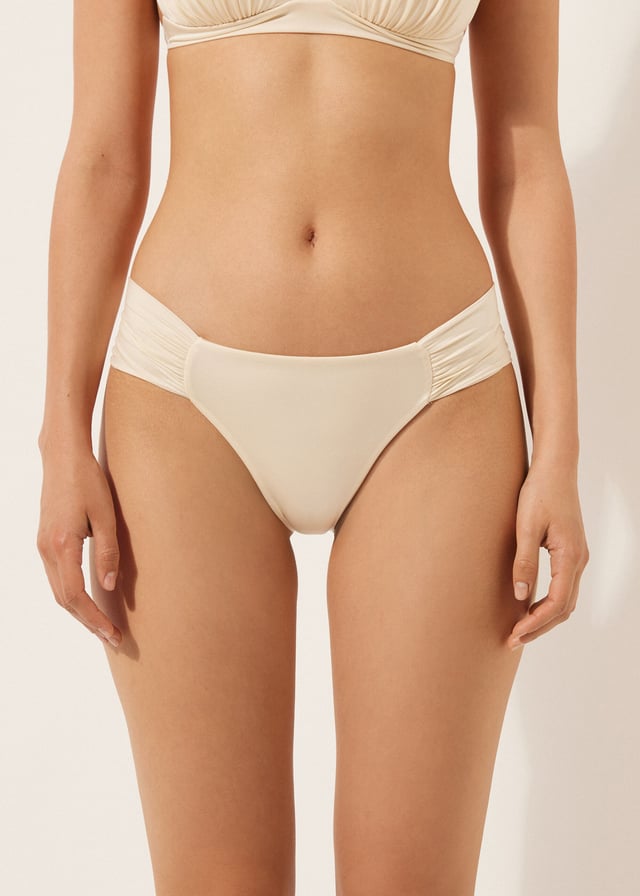 Draped Brazilian Swimsuit Bottom Shiny Satin