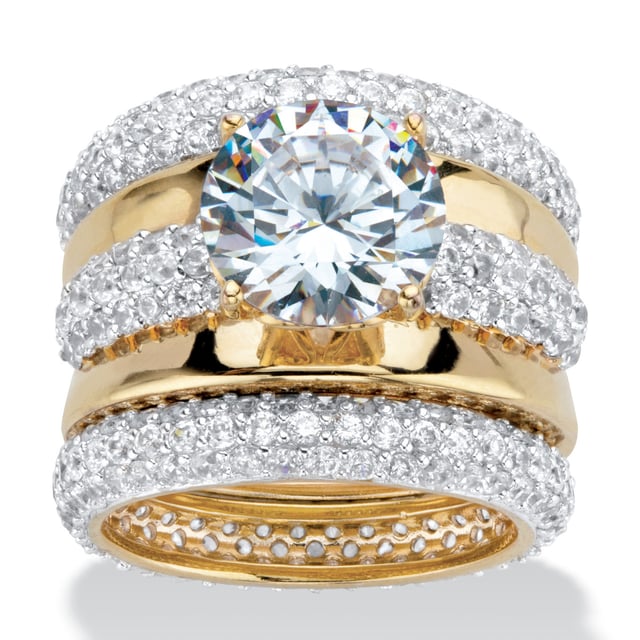 Round Cubic Zirconia 2-Piece Wedding Ring Set 8.26 TCW 18k Gold-Plated with FREE BONUS Ring