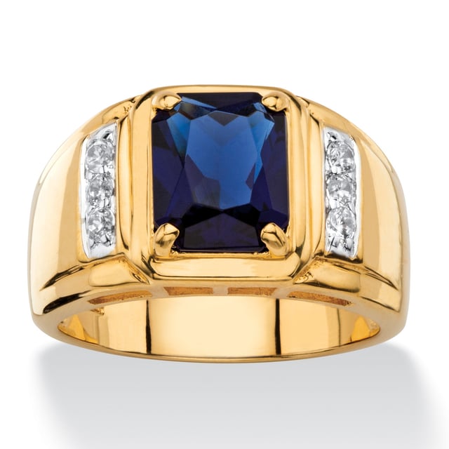 Men's 2.96 TCW Emerald-Cut Created Blue Sapphire and Genuine Diamond Classic Ring 18k Gold-Plated 