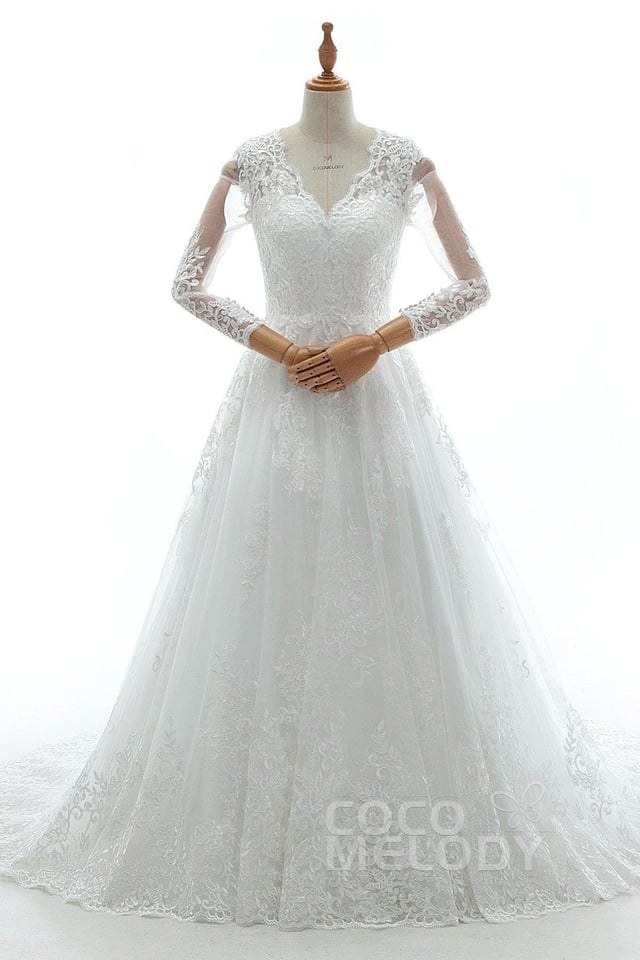 A-Line Court Train Tulle Lace and Satin Wedding Dress LD5731
