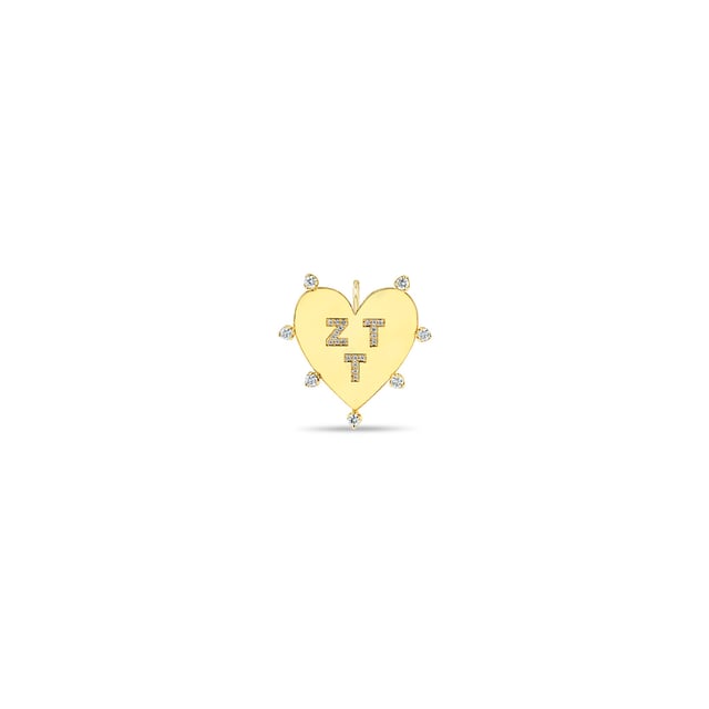 14k Single 7 Prong Diamond Pavé Diamond Initials Heart Charm