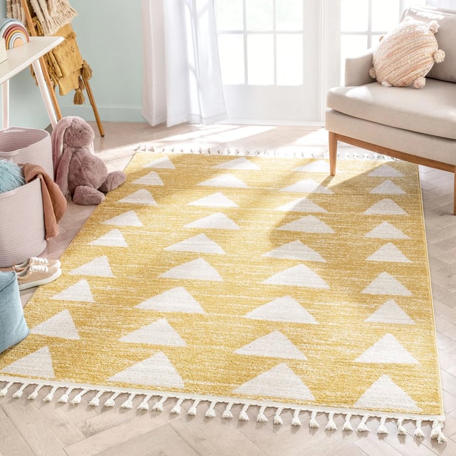Triangles Modern Geometric Pattern Yellow Kids Rug