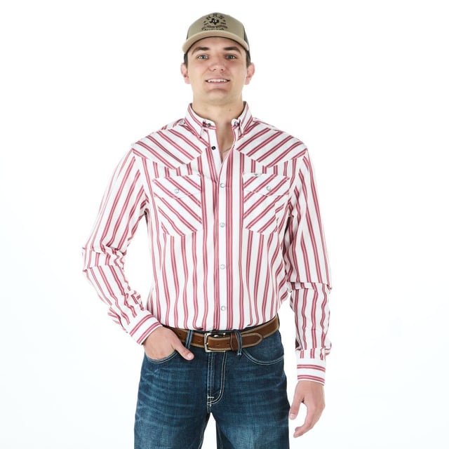 Ferrell Brands Inc Men's Red and White Striped Vented Snap Shirt
