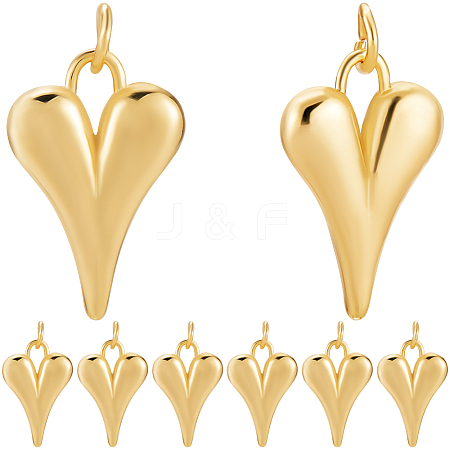 Beebeecraft 10Pcs Brass Pendants, with Jump Rings, Nickel Free, Heart, Real 18K Gold Plated, 19.5x13x4mm, Jump Rings: 5x0.8mm, 3mm inner diameter