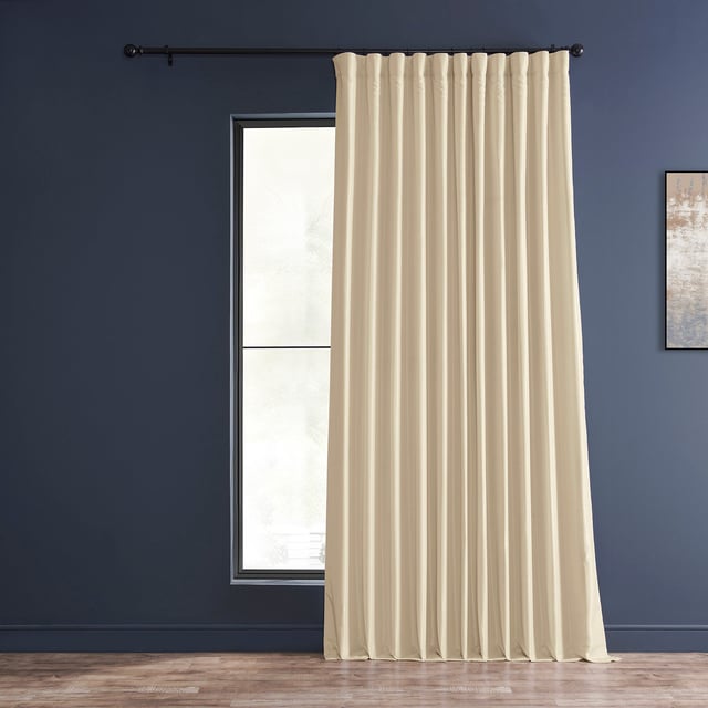 Off White Extra Wide Vintage Textured Faux Dupioni Silk Blackout Curtain