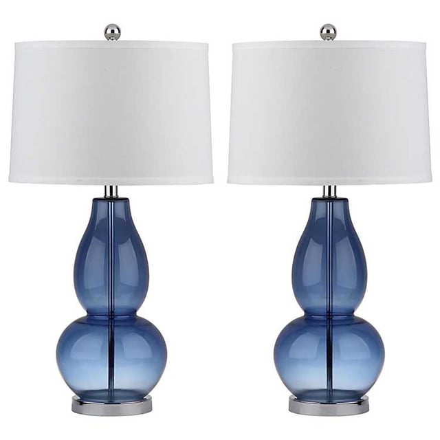 Blue Glass Hourglass Table Lamps, Set of 2