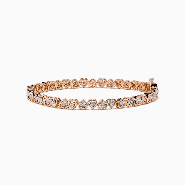 Rose Plated Sterling Silver Diamond Hearts Tennis Bracelet