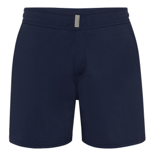 Men Flat Belt Stretch Swim Trunks Solid