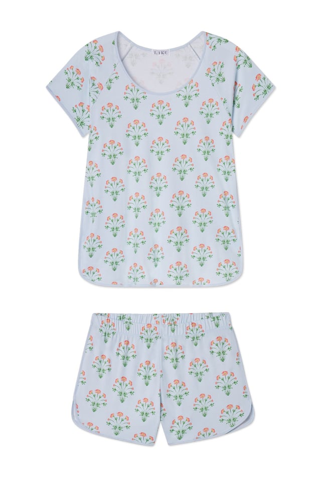 Pima Shorts Set in French Blue Watercolor Stems