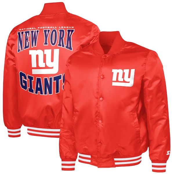 Men's G-III Sports by Carl Banks Red New York Giants Adaptive Team Graphic Satin Full-Snap Varsity Jacket