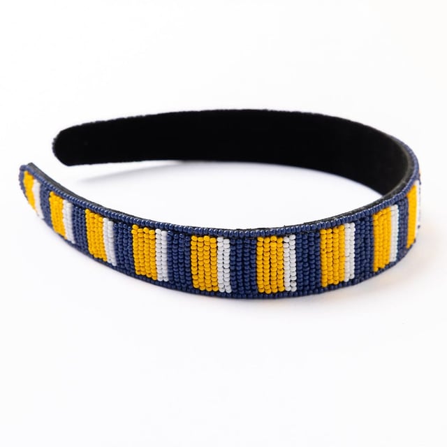 Game Day Striped Beaded Headband Yellow + Blue