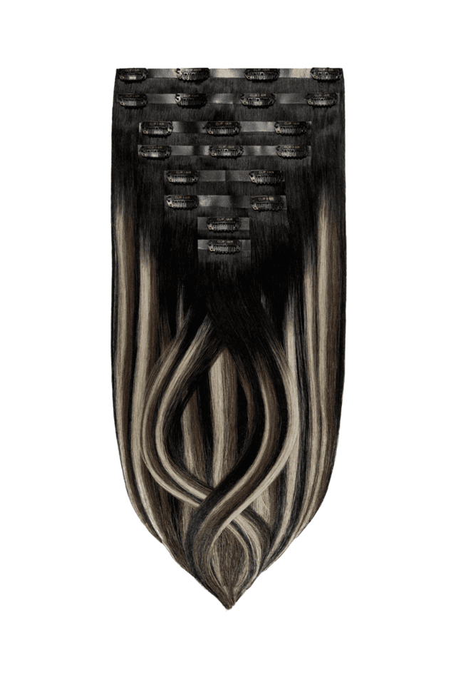 Silver Shadow Balayage Double Drawn Seamless Clip In Hair Extensions