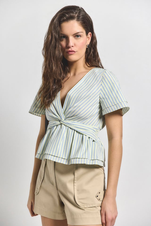 Caspien Front Knot Short Sleeve Top - Electric Multi