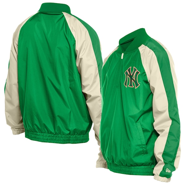 Men's New York Yankees New Era Kelly Green Ripstop Raglan Quarter-Zip Hoodie Windbreaker Jacket