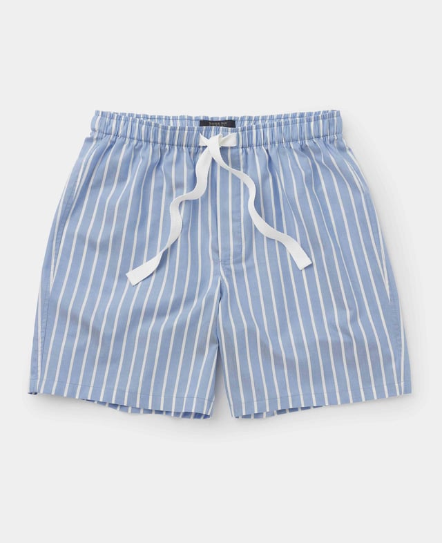 Pale Blue Cotton Twill Wide Stripe Lounge Shorts