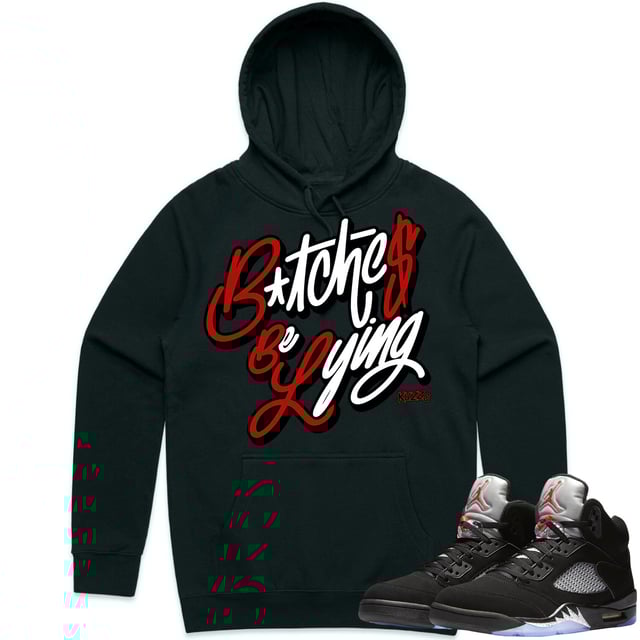 Black Metallic 5s Hoodie to Match - Jordan 5 Sneaker Tees - BBL