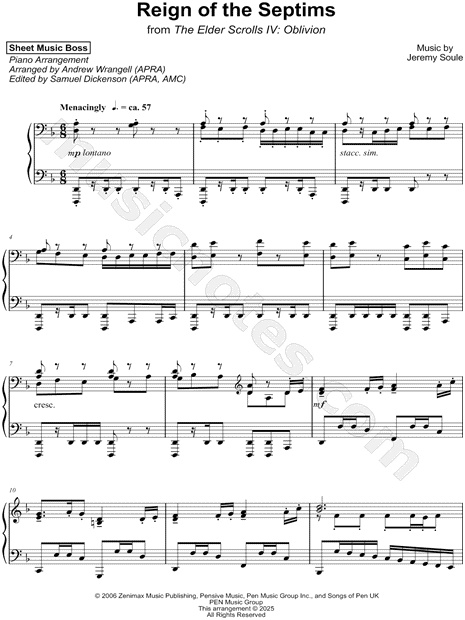 Sheet Music Boss "Reign of the Septims" Sheet Music (Piano Solo) in D Minor - Download & Print