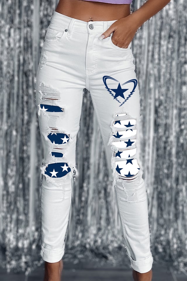 Star Raw Ripped Hem Sheath Casual Jeans