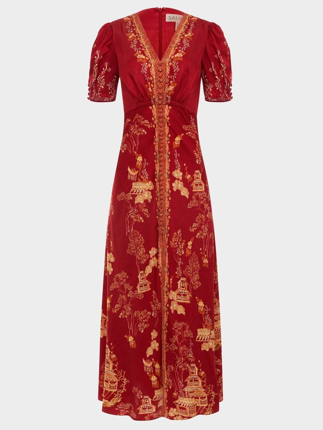 Lea Long Dress in Scarlet Pagoda