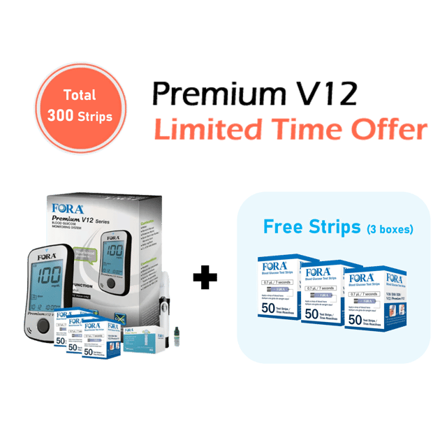 FORA Premium V12 Voice Blood Glucose Testing Kit – 300 Test Strips (Expiring 5/16/2025), 100 Lancets, 1 Monitor, 1 Lancing, 1 Control Solution – Limited Time Offer!