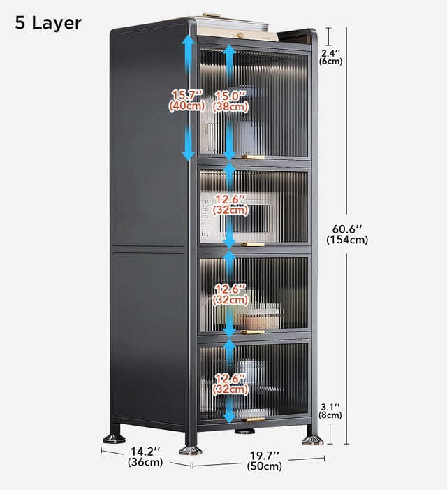 Joybos® 5 Tiers Narrow Multifunction Dustproof Metal Kitchen Storage Cabinet F85