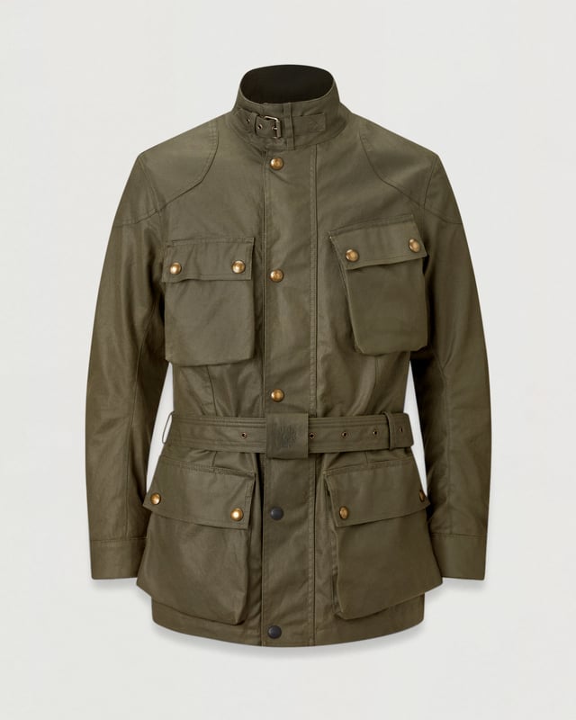 Men's Waxed Cotton Trialmaster Motorcycle Jacket in Olive Green | Belstaff ROW