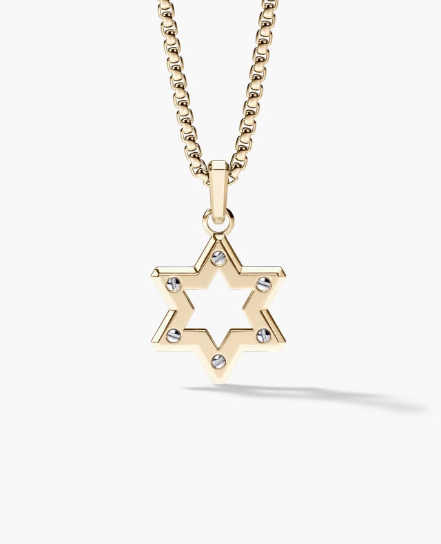 Ready to Ship - STAR OF DAVID Pendant in 14k Yellow & White Gold (35mm)