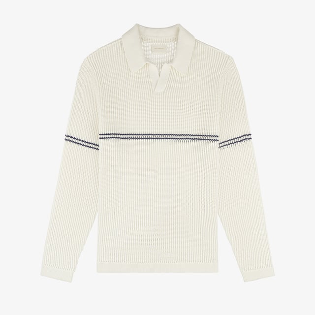 Long-Sleeve Mesh Knit Polo