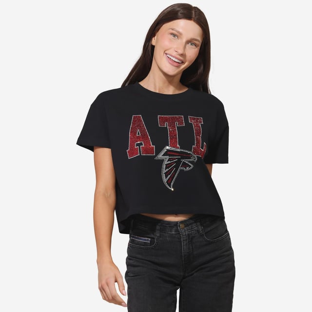 Atlanta Falcons Womens Rhinestone Logo Crop Top