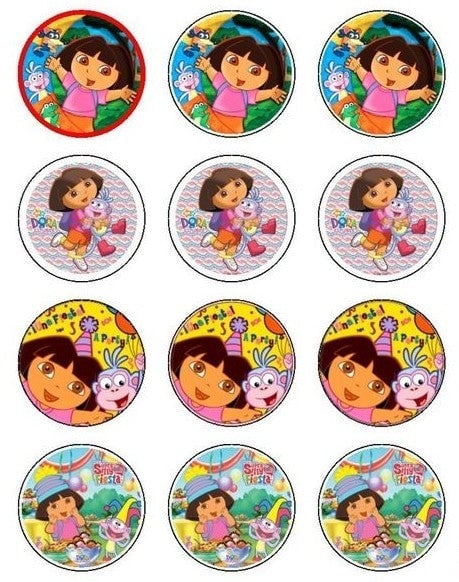 Dora the Explorer Boots Swiper Backpack and Party Hats Edible Cupcake Topper Images ABPID06246