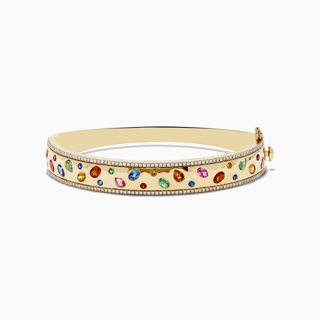 Watercolor 14k Yellow Gold Bezel Set Multi Sapphire Bangle