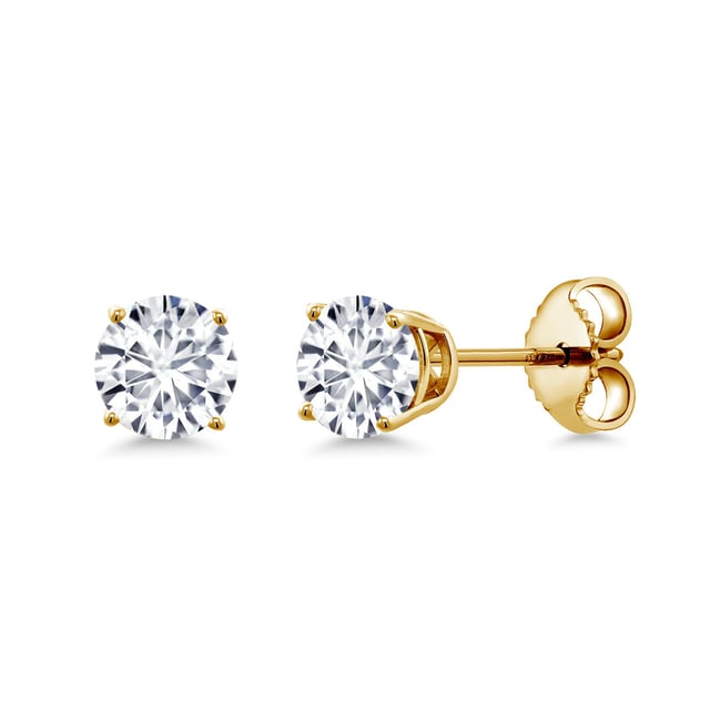 18K Yellow Gold Plated Silver 4MM Round Gemstone Birthstone Stud Earrings for Women and Men | Classic Solitaire with Secure Backs | Elegant Everyday Jewelry for Her or Him