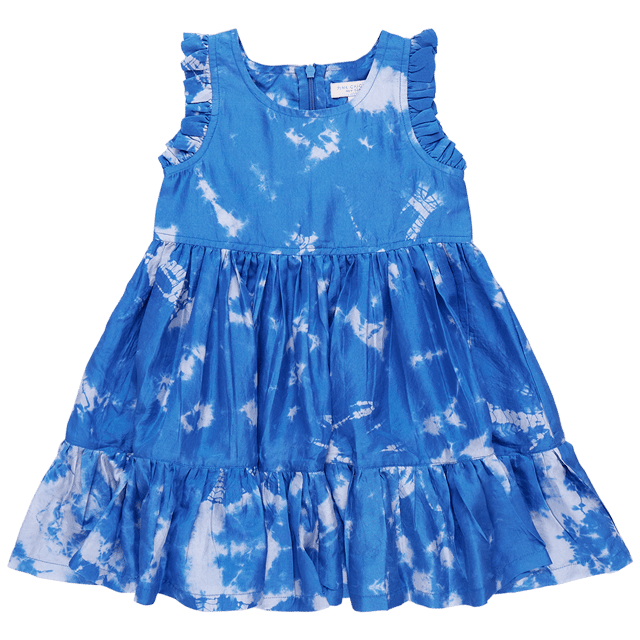 Girls Silk Kelsey Dress - Palace Blue Tie Dye