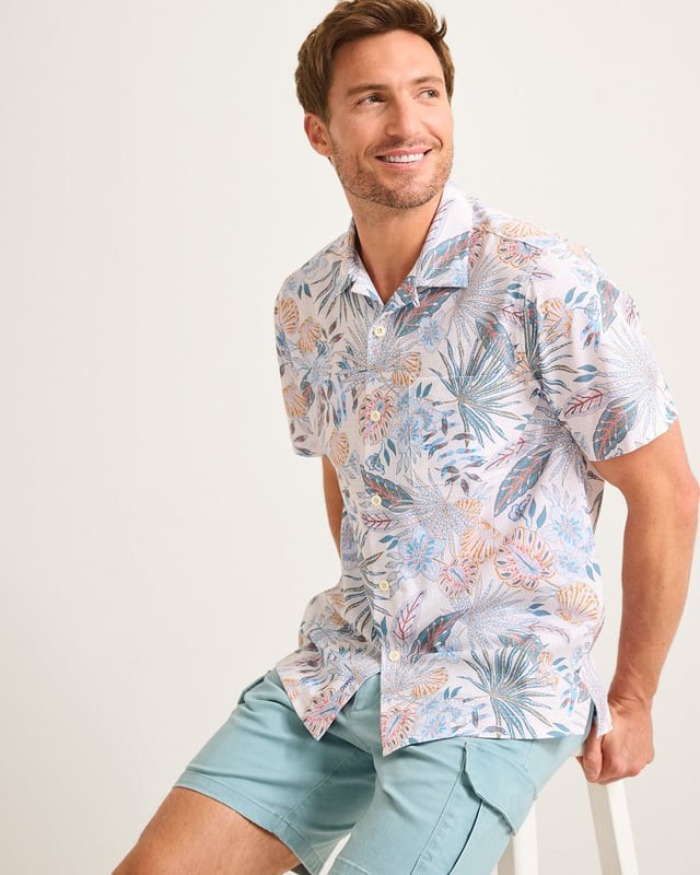 Tommy Bahama Men's IslandZone Bahama Coast Tropic Tango Camp Shirt - Bright White
