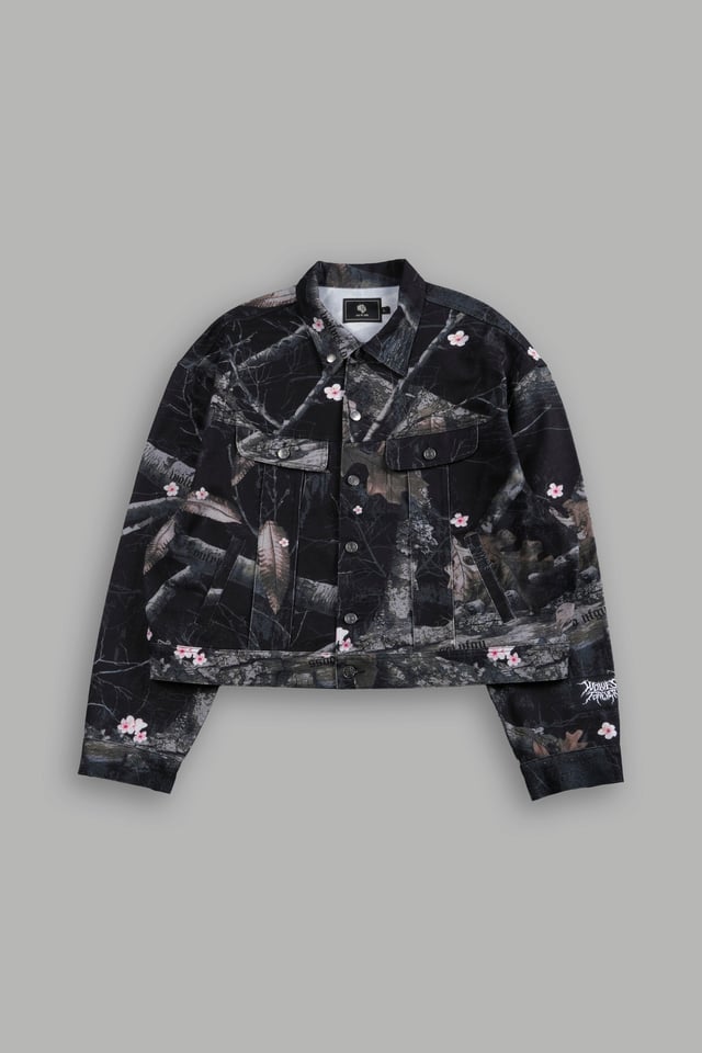 Forged From Iron Cropped American Denim Jacket in Darc Blossom Woodland Camo