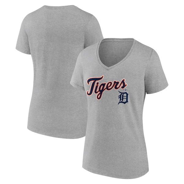 Women's Detroit Tigers Gray Team Lockup V-Neck T-Shirt