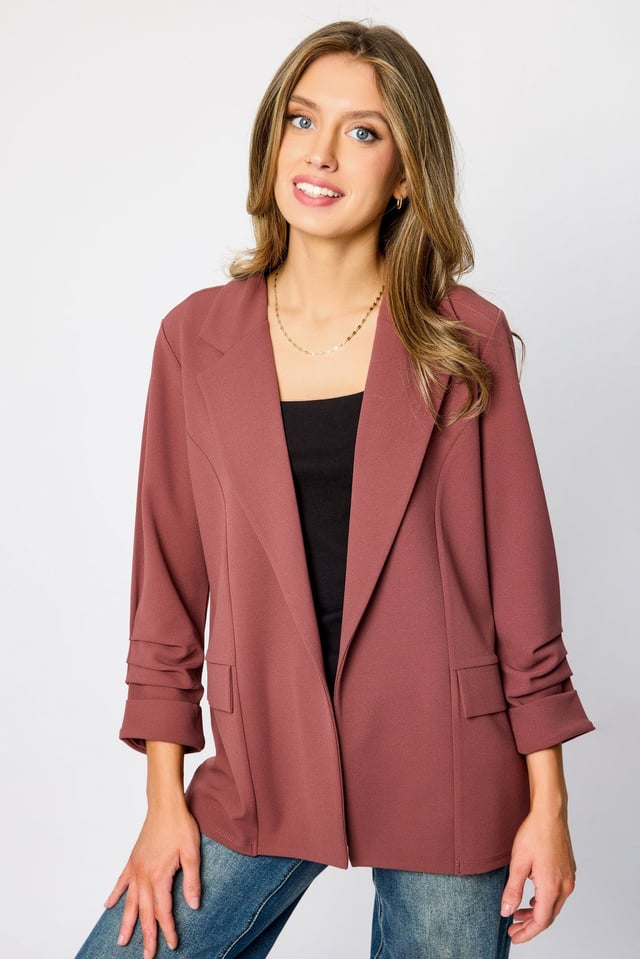Stretch Crepe Blazer with Ruched Sleeves