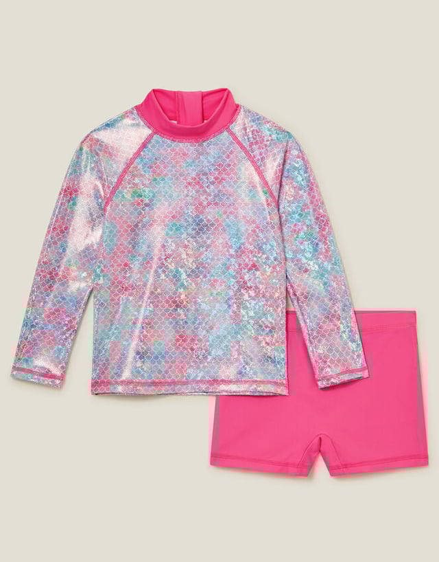 Girls Mermaid Rash Vest Swim Set Multi
