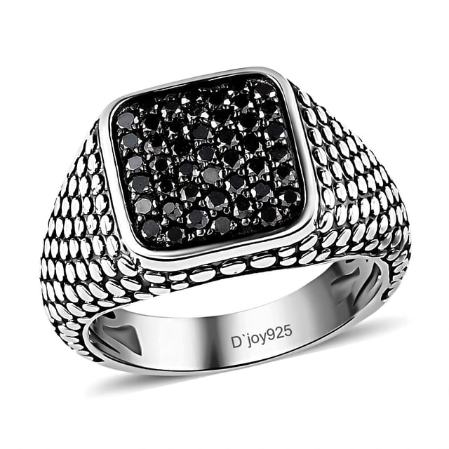 D'Joy Black Diamond 1.00 ctw Men's Ring in Sterling Silver (Size 10.0)