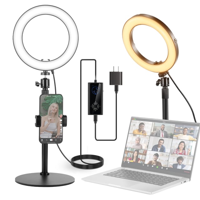 NEEWER High Power Bi-Color Desk Ring Light with Stand
