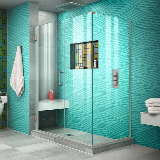 DreamLine Unidoor Plus 49 inch W x 30 3/8 inch D x 72 inch H Frameless Hinged Shower Enclosure