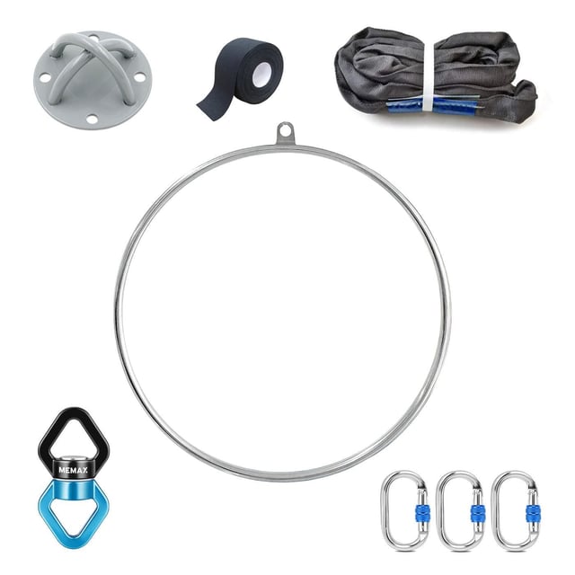 MEMAX Aerial Lyra Hoop Set | Aerial Ring with Full Accessories – Chrome & Black