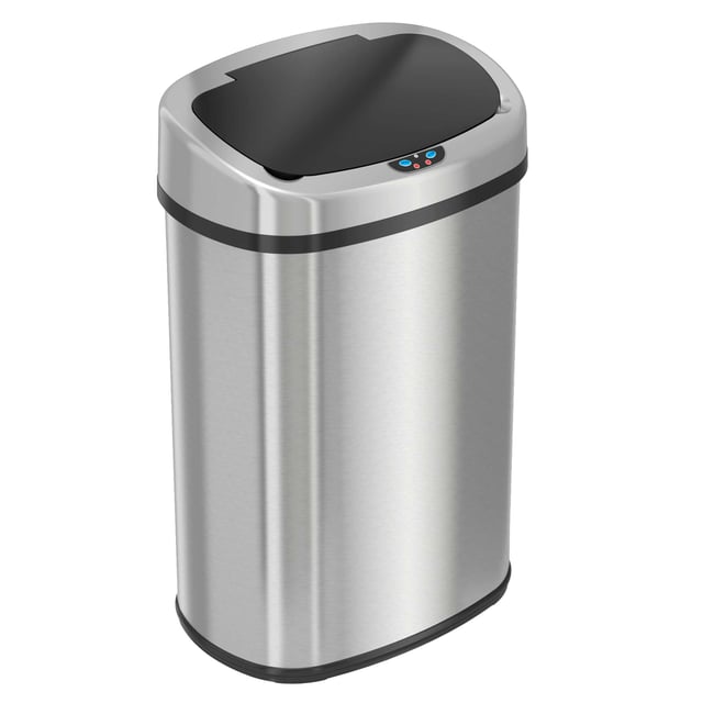 13 Gallon Stainless Steel Sensor Kitchen Trash Can with Odor Filter – Oval Touchless Trash Bin