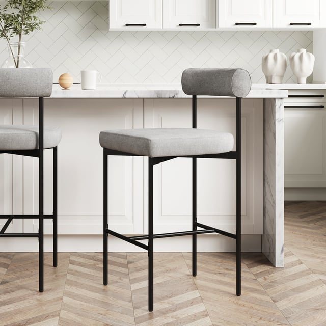 Metal Upholstered Counter Height Stool Gray